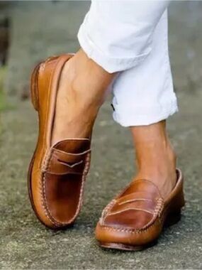 Camel Active Men's Cognac Leather Penny Loafers - Slip-On Casual Dress Shoes